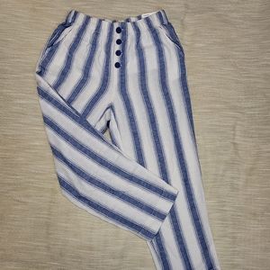 Loft striped straight high rise pants, blue and white
